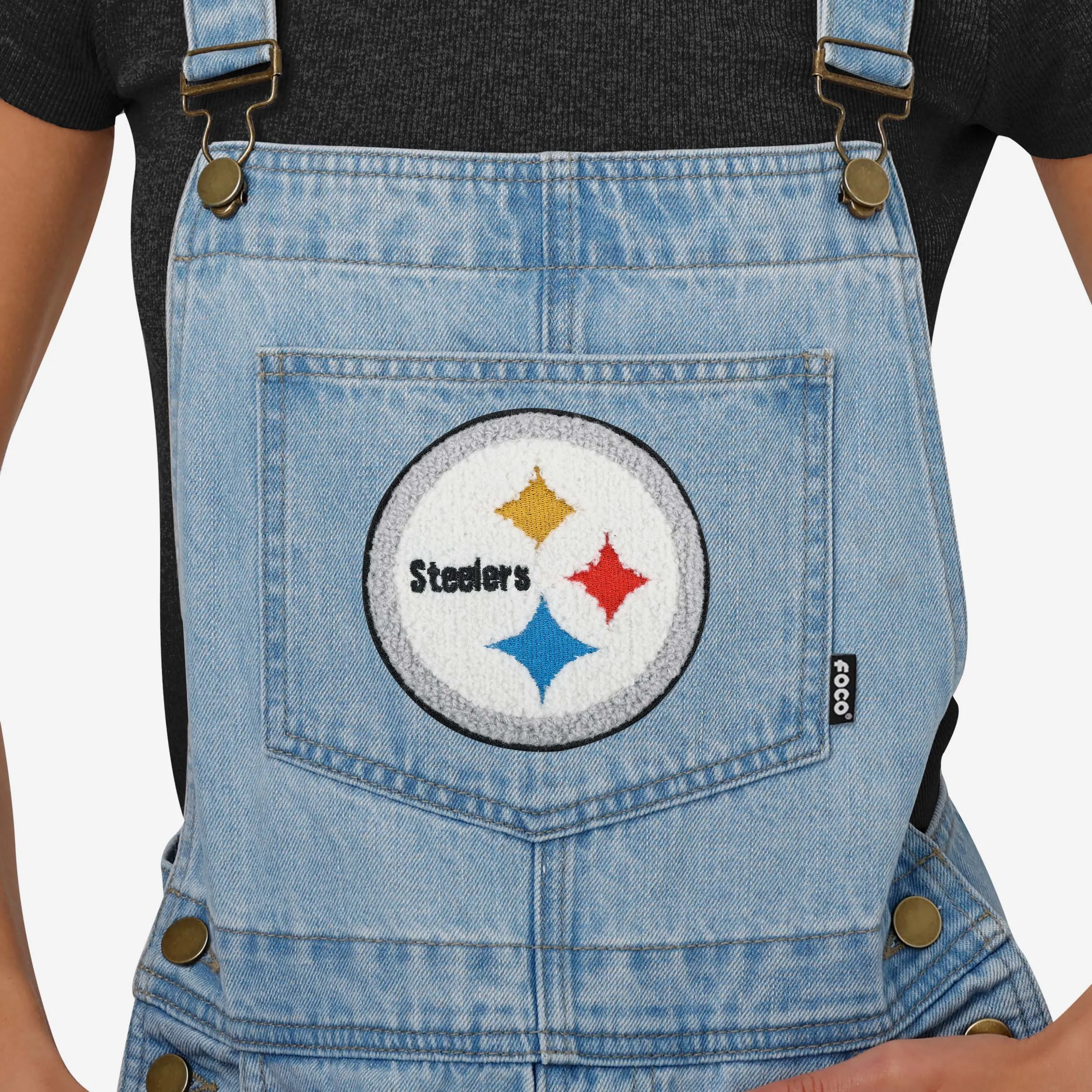 Pittsburgh Steelers Womens Big Logo Denim Bib Shortalls