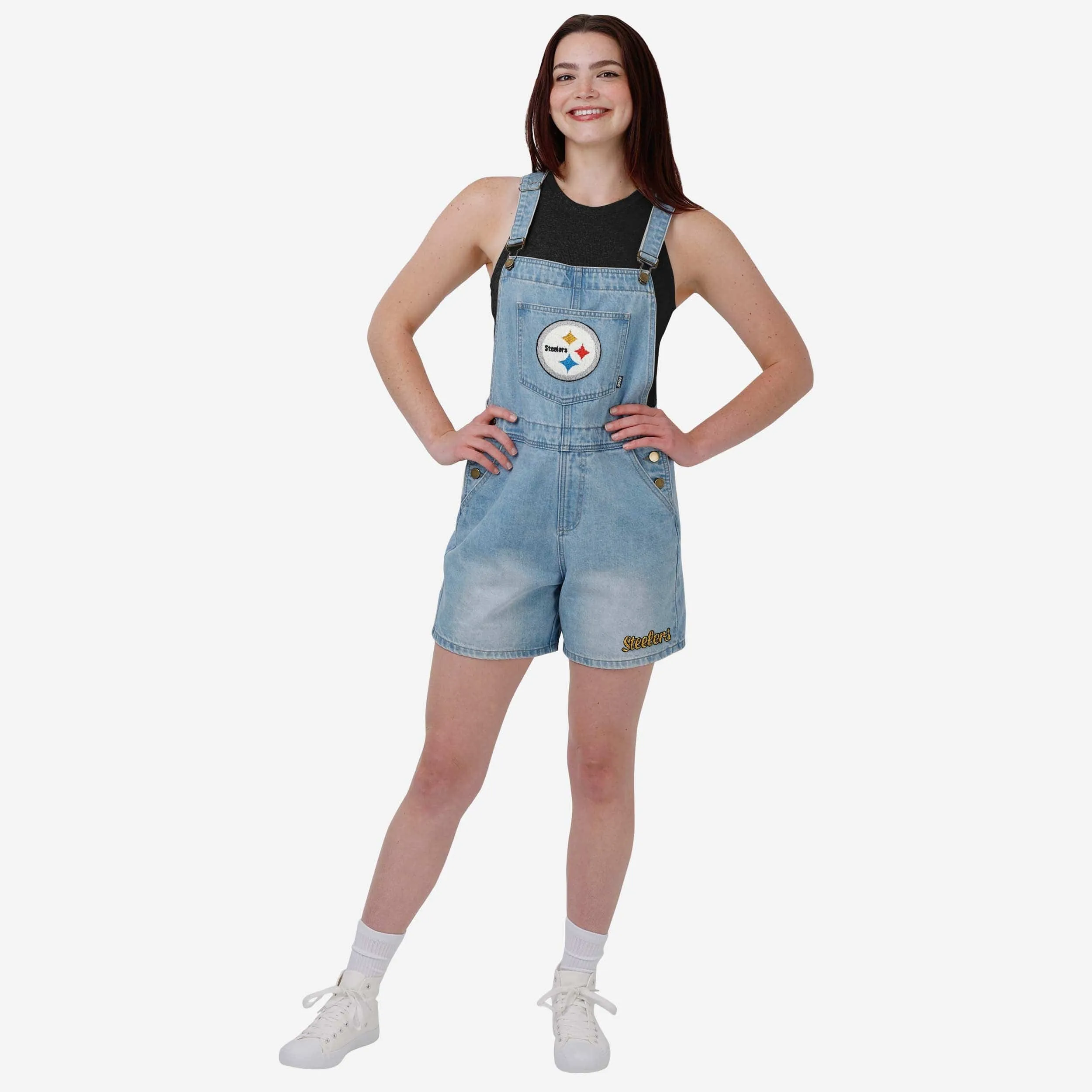 Pittsburgh Steelers Womens Big Logo Denim Bib Shortalls