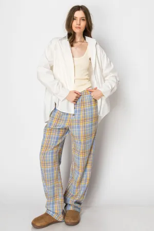 PLAID PAJAMA BOXER WIDE LEG LOUNGE PANTS