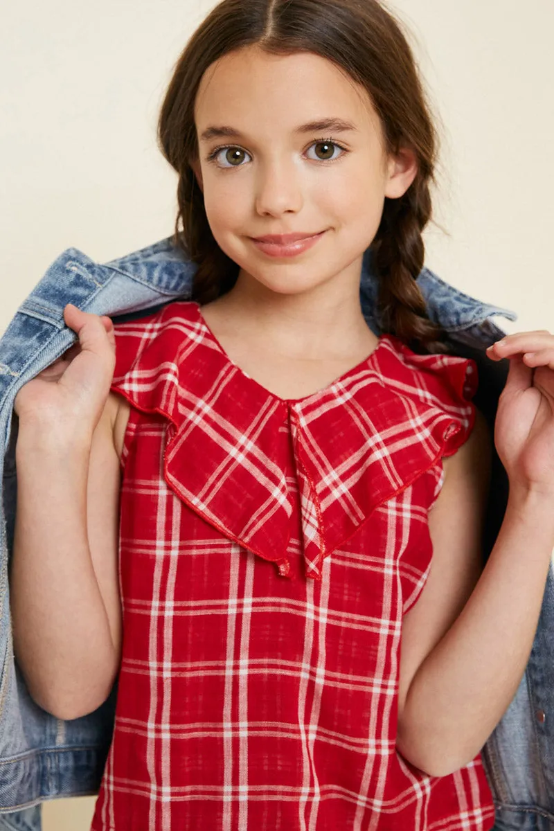 Plaid Ruffle Collar Tank