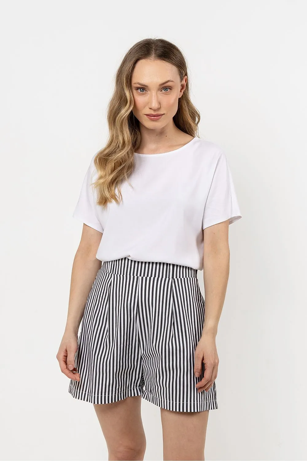 Pleated Elegance Elastic Waist Shorts
