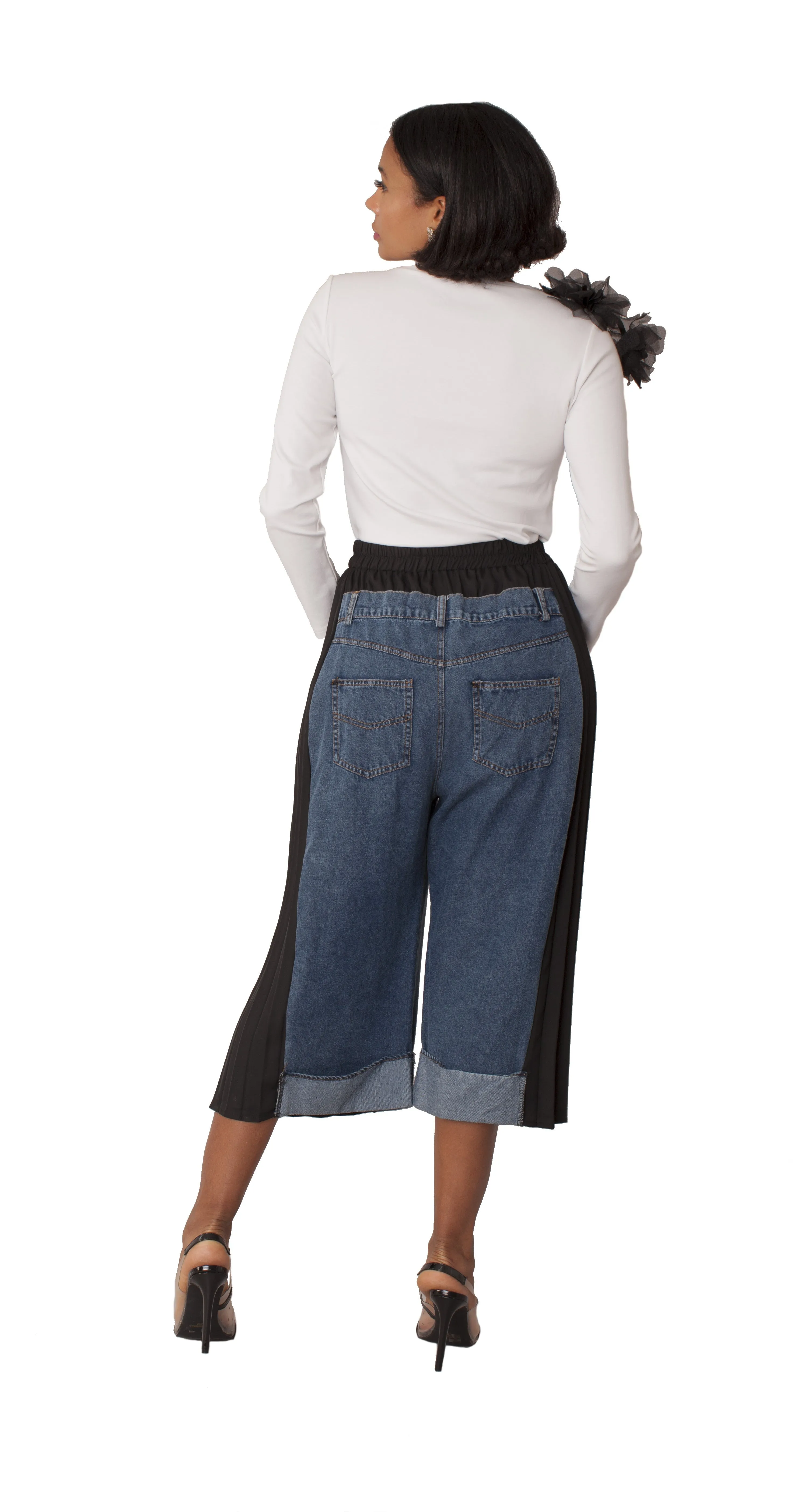 Pleated Panel Denim Culottes -82467