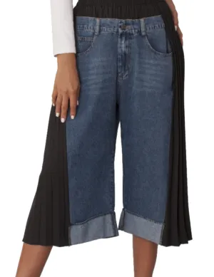 Pleated Panel Denim Culottes -82467