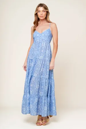 *PREORDER* Print woven maxi dress: Slate Blue