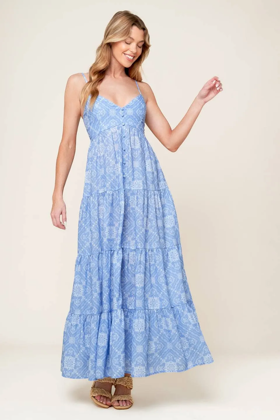 *PREORDER* Print woven maxi dress: Slate Blue