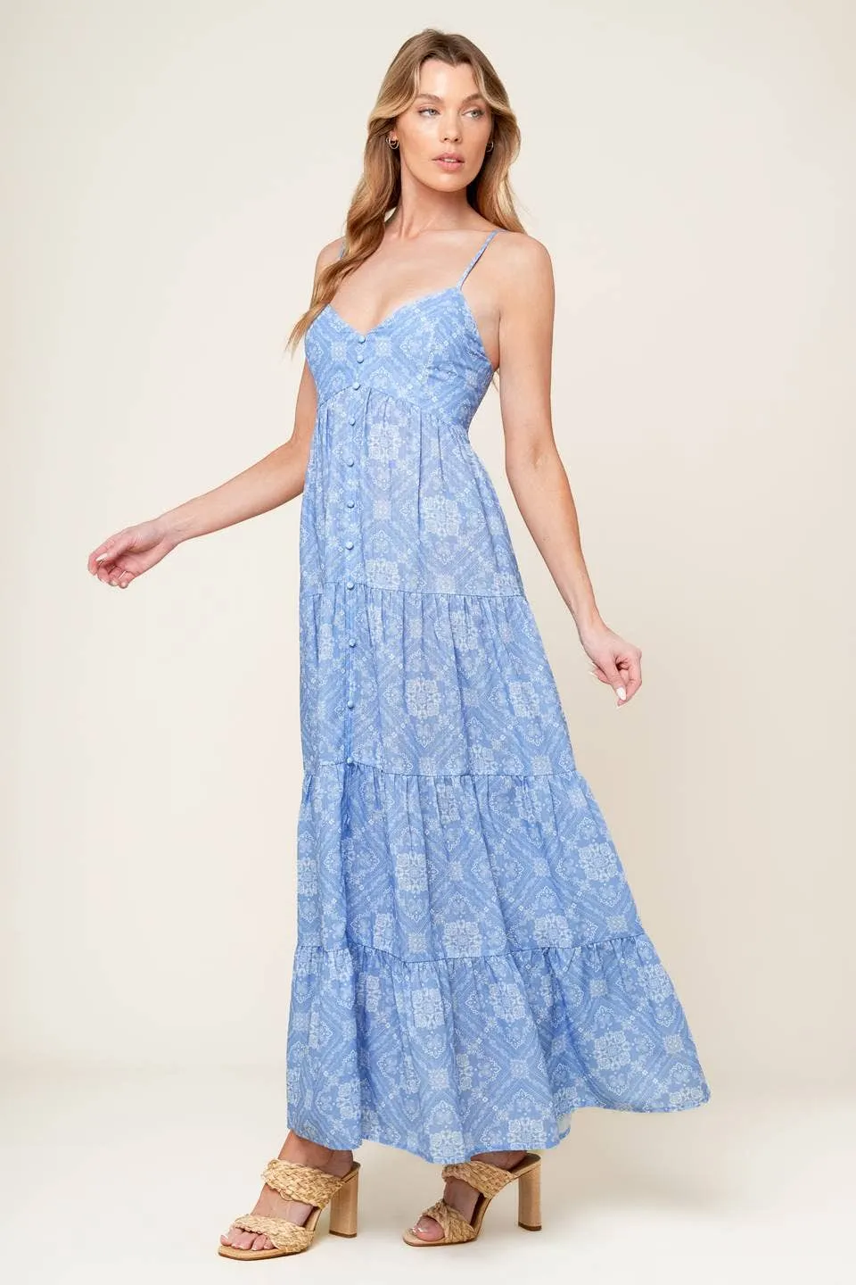 *PREORDER* Print woven maxi dress: Slate Blue