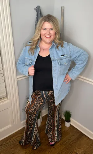 Print Elastic Waist Flare Pants
