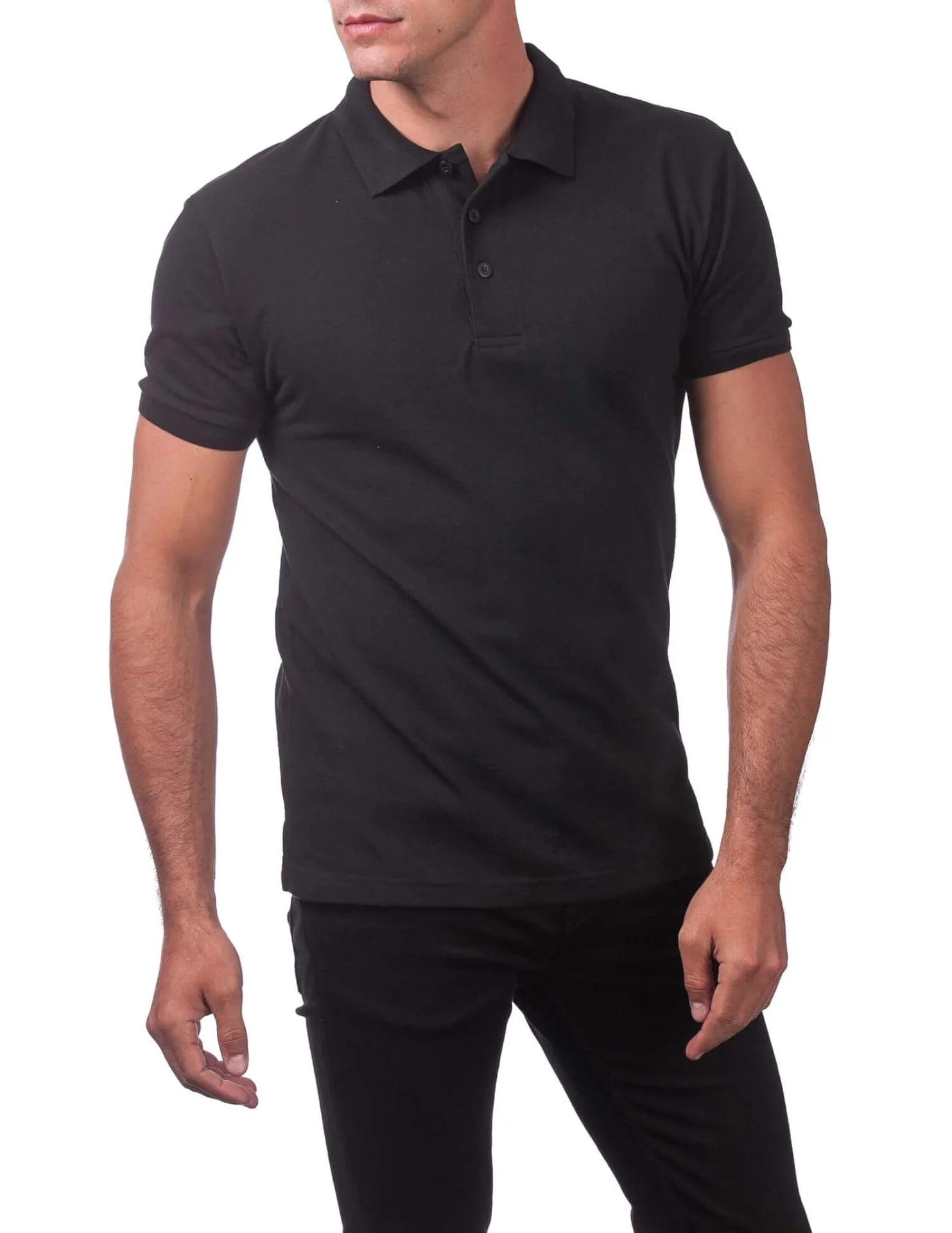 Pro Club Men's Pique Polo Cotton Short Sleeve Shirt - BLACK