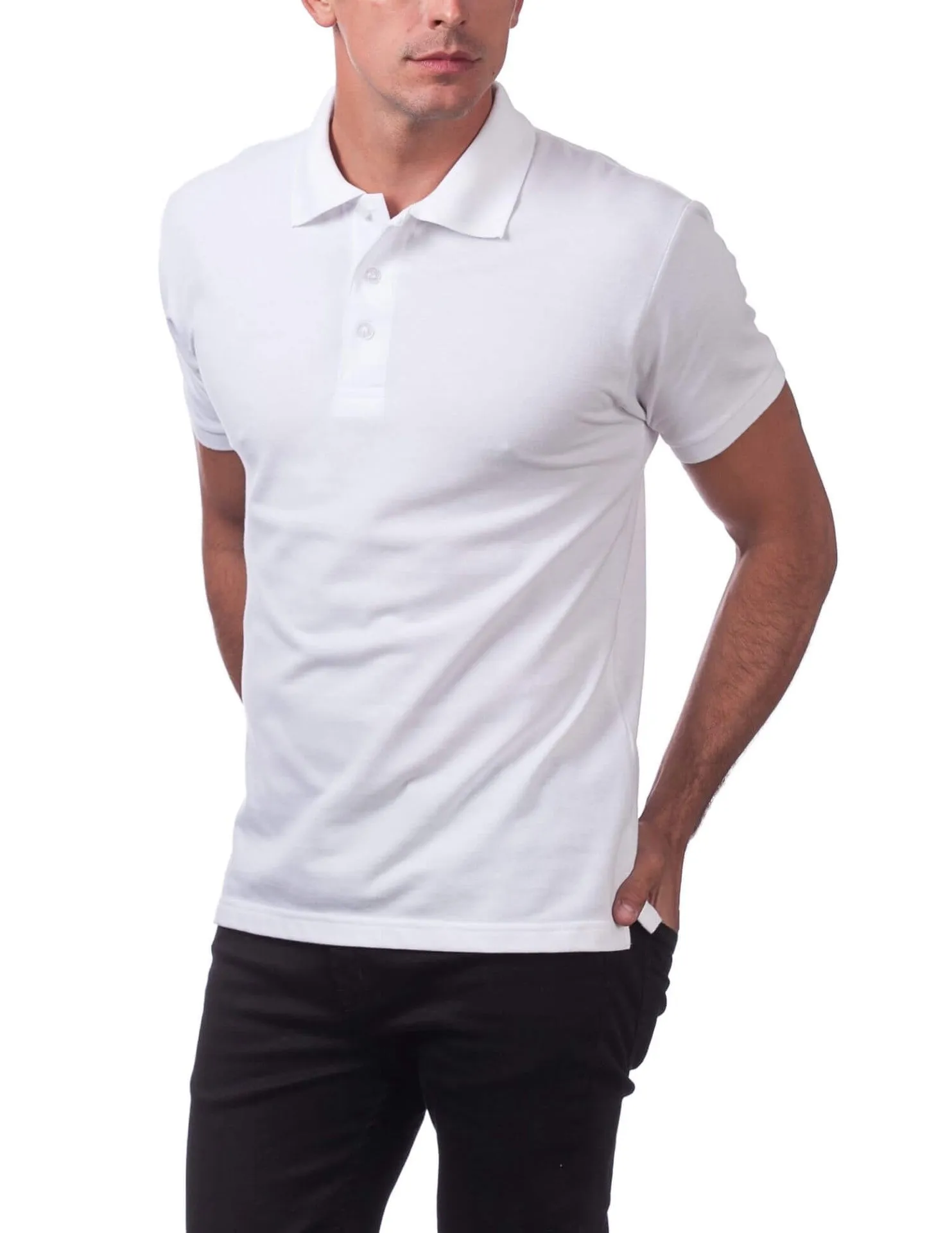 Pro Club Men's Pique Polo Cotton Short Sleeve Shirt - White