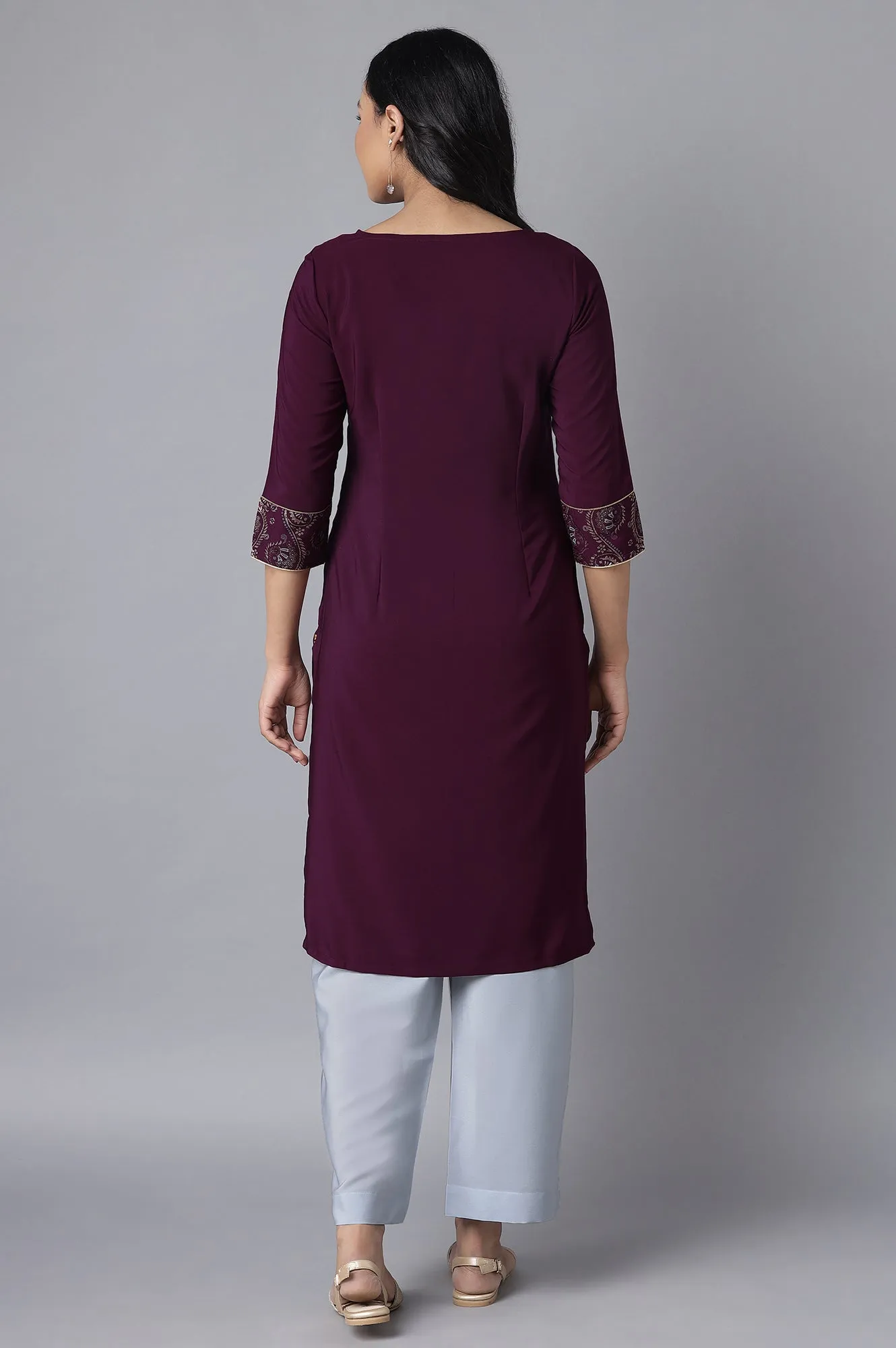 Purple Embroidered kurta-Blue Culottes