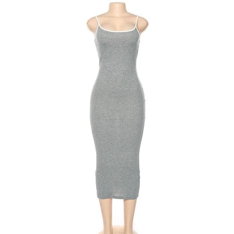 Ribbed solid cami midi dress - Final Sale