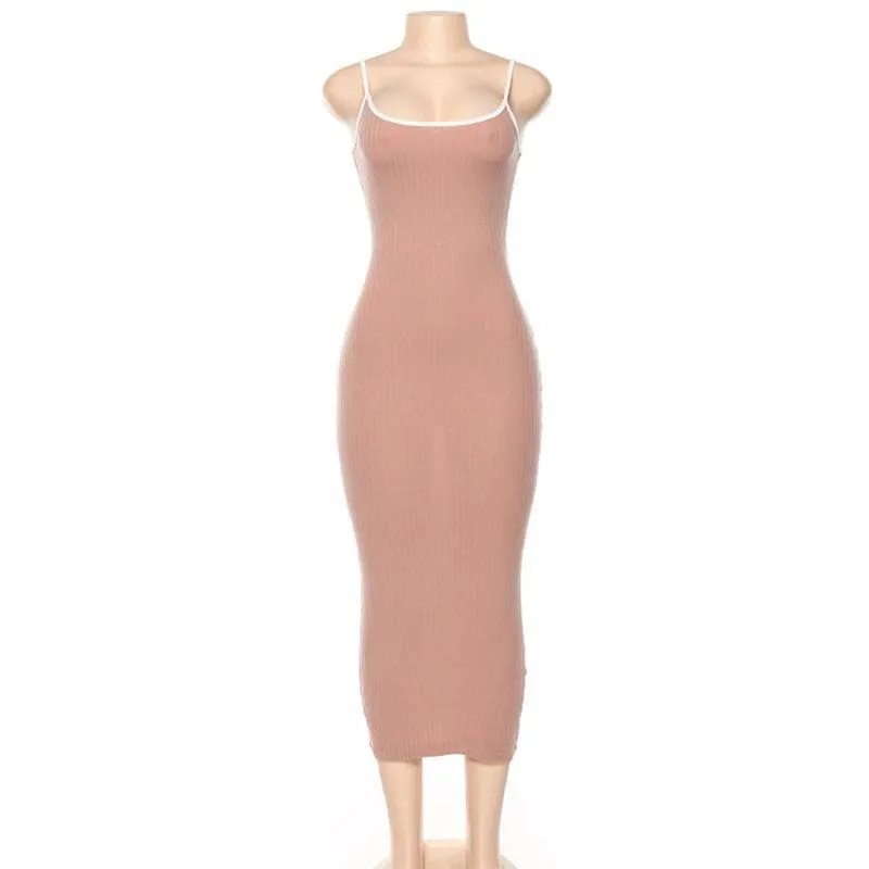 Ribbed solid cami midi dress - Final Sale