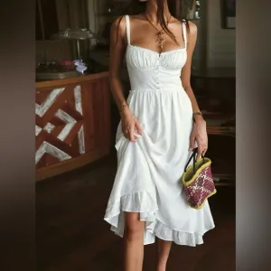 Ruffle Hem Cami Plain Midi Dress‎