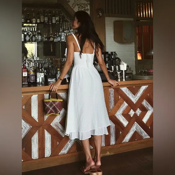 Ruffle Hem Cami Plain Midi Dress‎