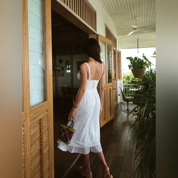 Ruffle Hem Cami Plain Midi Dress‎