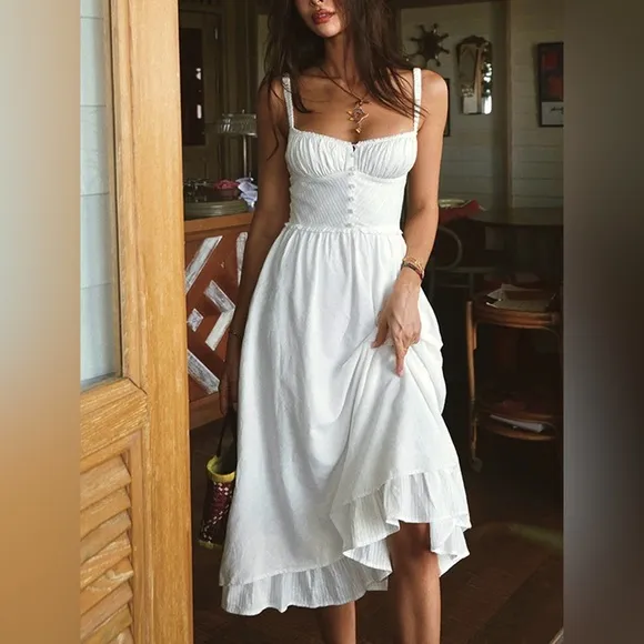 Ruffle Hem Cami Plain Midi Dress‎