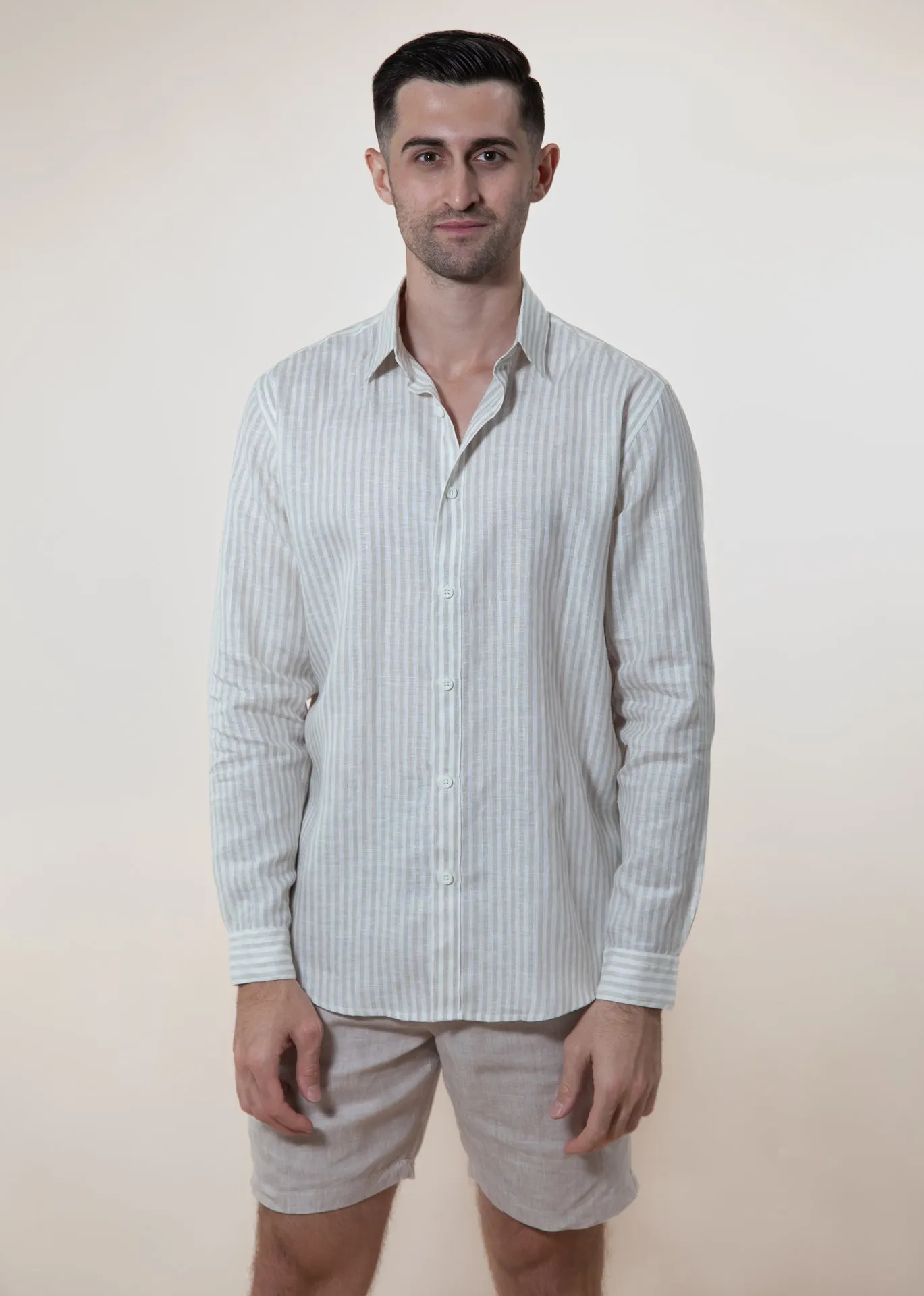 Sabbioso Stripes - Long Sleeve Italian Linen Shirt - Mr. Linen Co