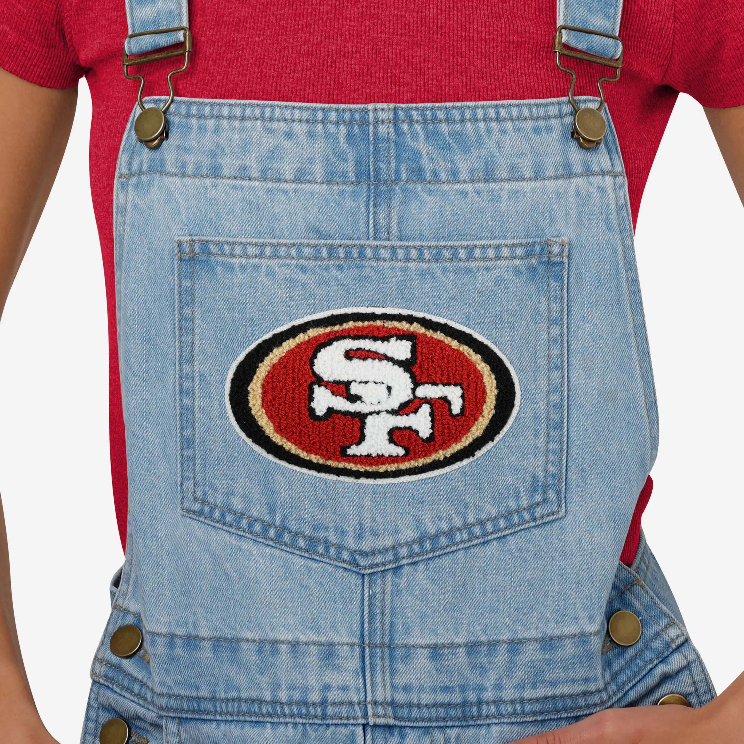 San Francisco 49ers Womens Big Logo Denim Bib Shortalls