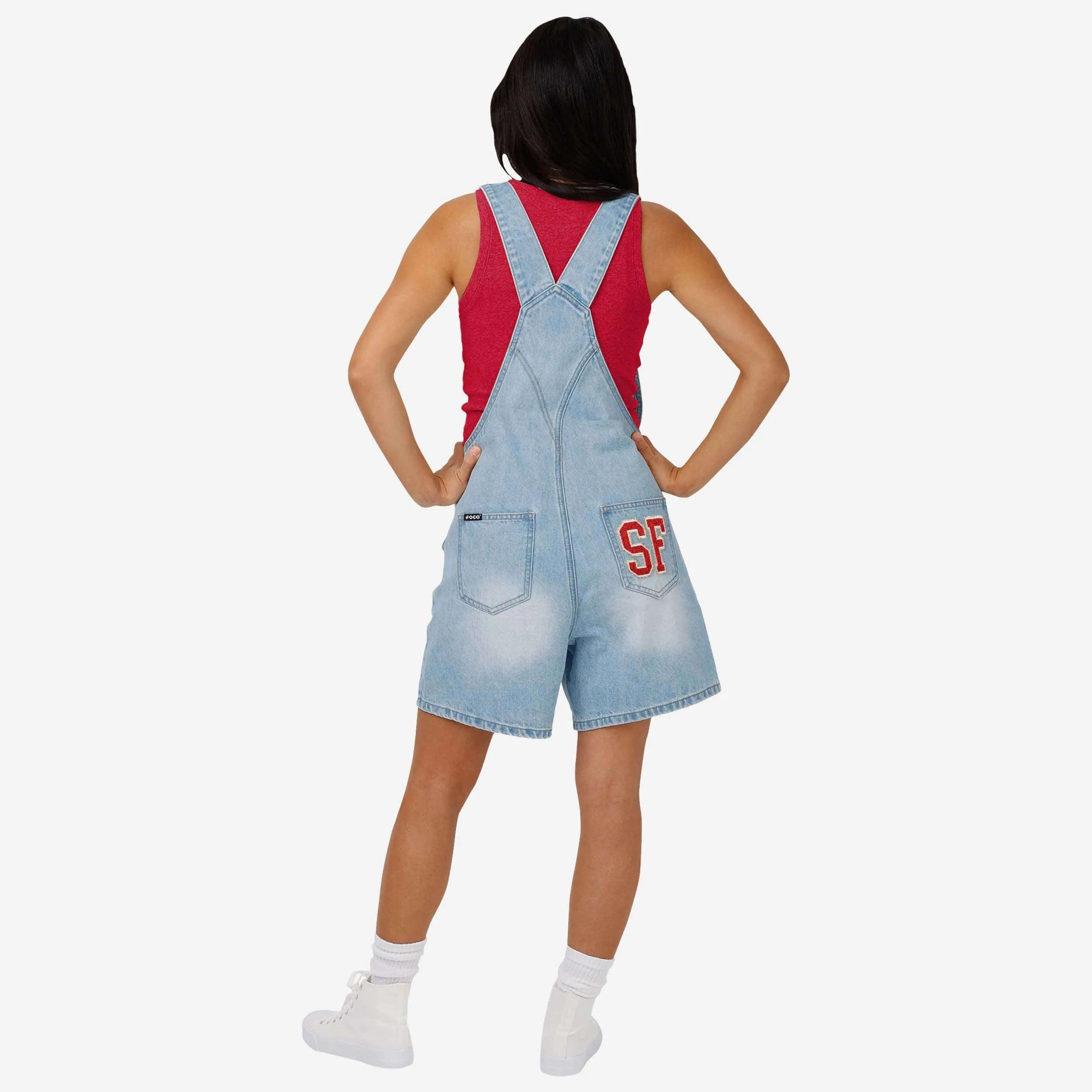 San Francisco 49ers Womens Big Logo Denim Bib Shortalls