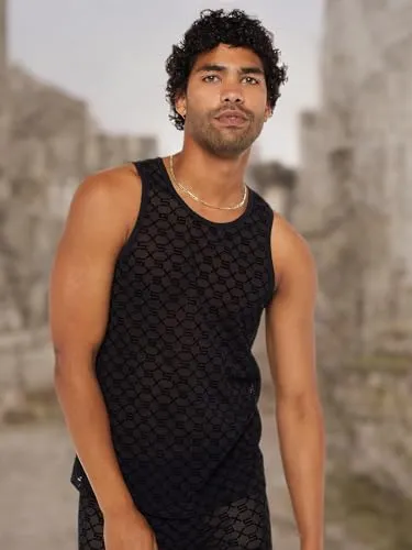 Savage X Fenty, Men's, Savage X Mesh & Jersey Tank, Caviar, L