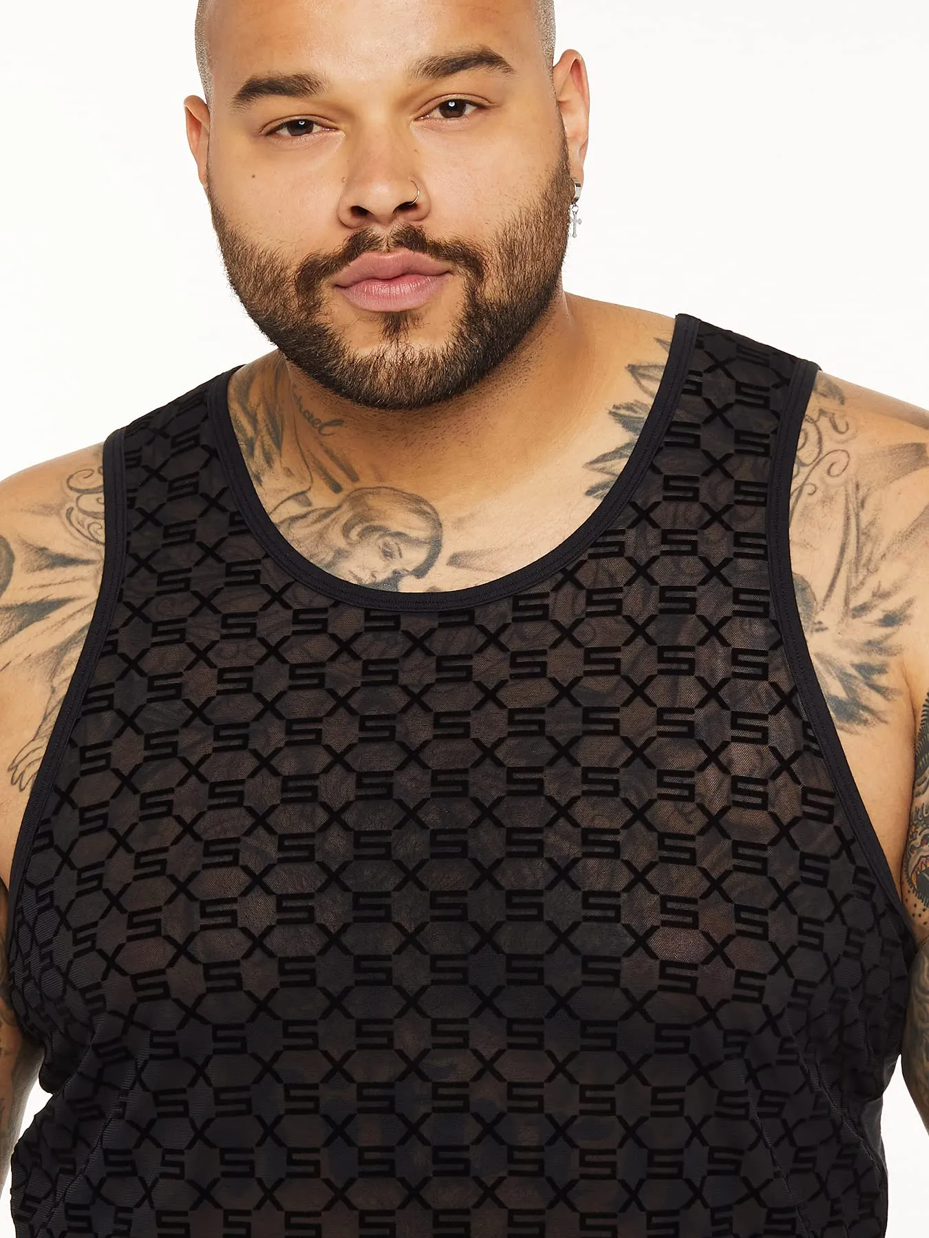 Savage X Fenty, Men's, Savage X Mesh & Jersey Tank, Caviar, L