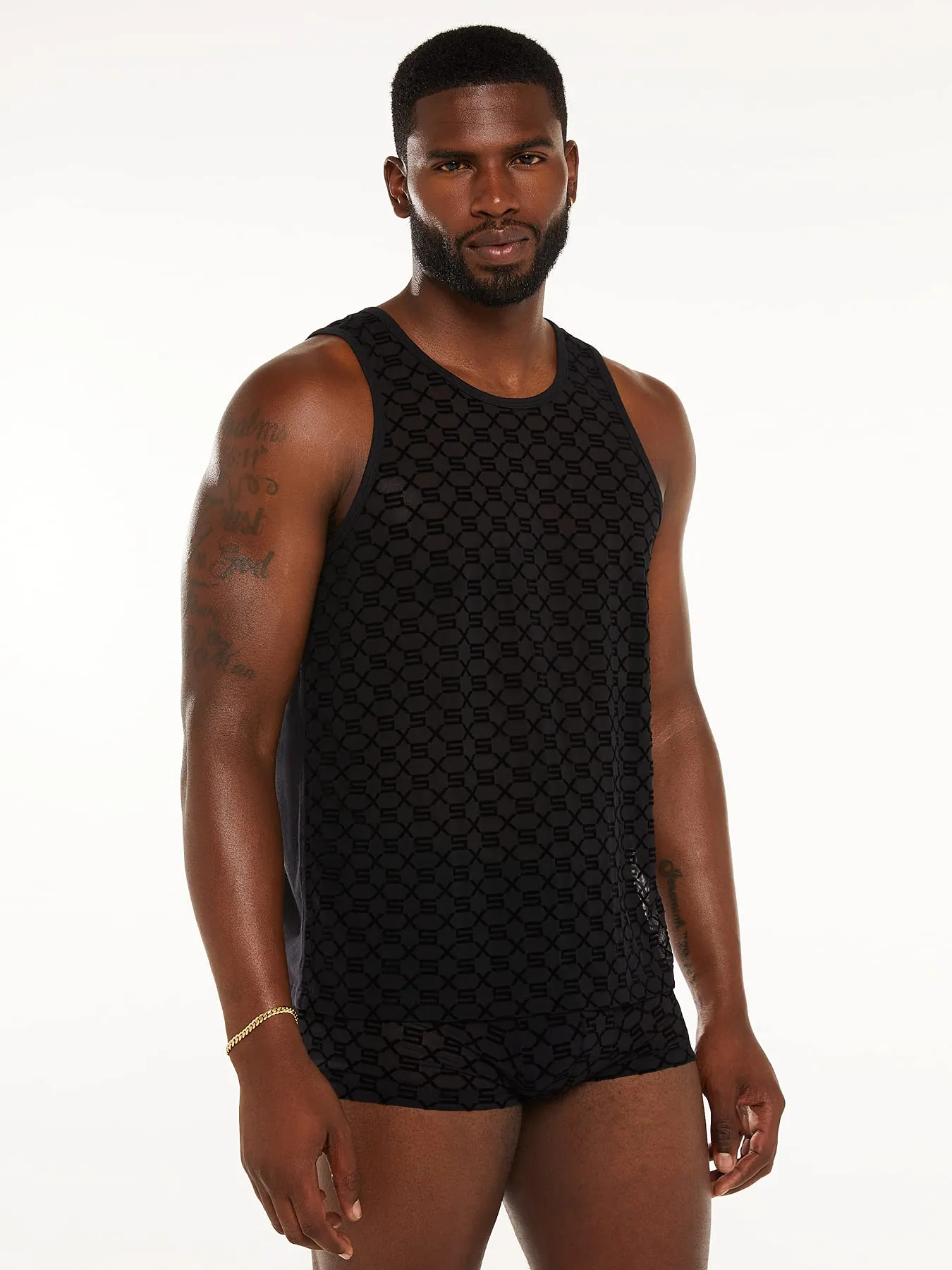 Savage X Fenty, Men's, Savage X Mesh & Jersey Tank, Caviar, L