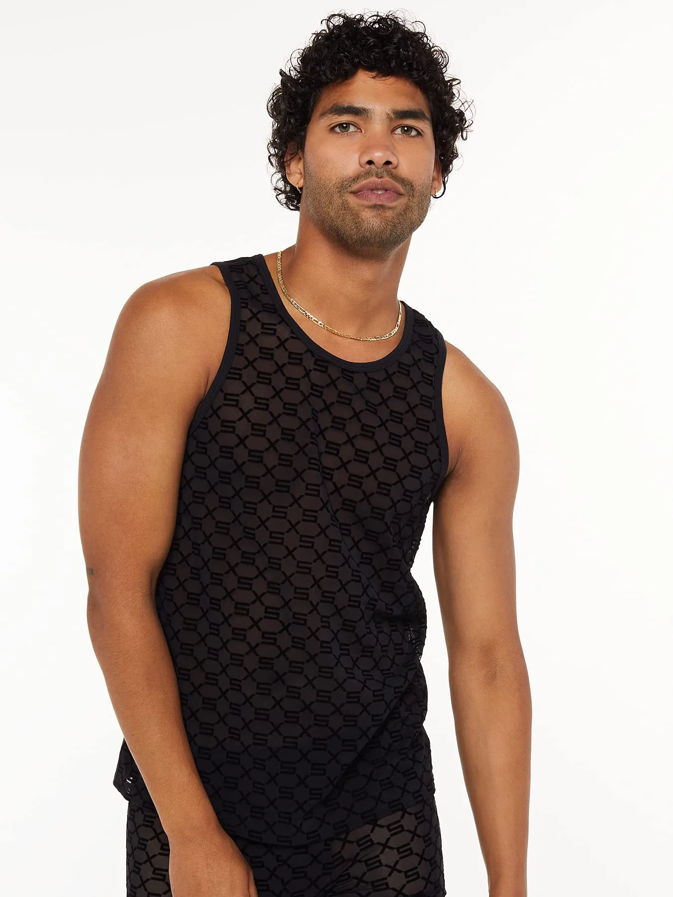 Savage X Fenty, Men's, Savage X Mesh & Jersey Tank, Caviar, L