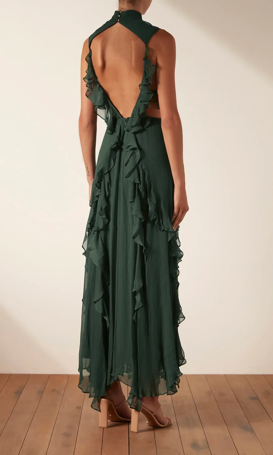 Shona Joy Leonie Backless Frill Maxi Dress - Rosemary