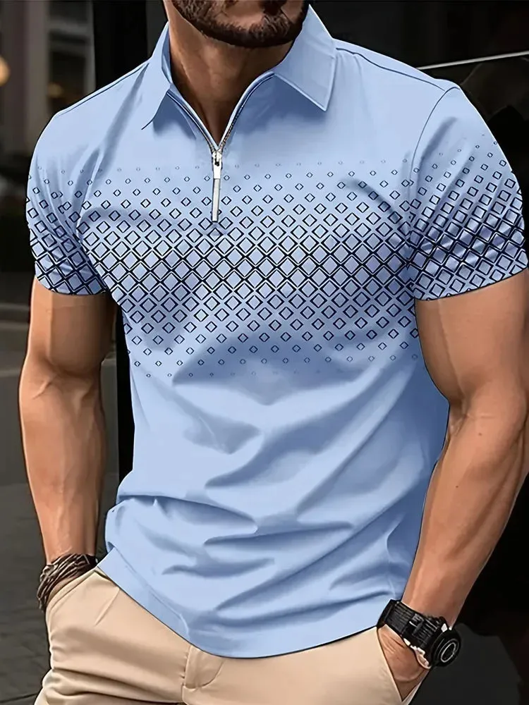 Short Sleeve 3D Zipper Golf Polo Shirt - Casual Summer Streetwear