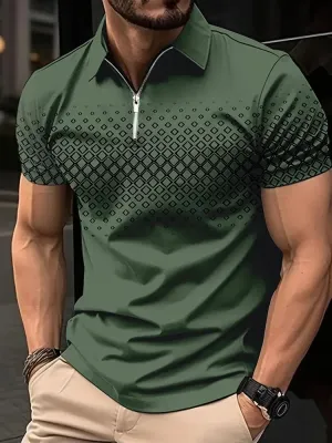 Short Sleeve 3D Zipper Golf Polo Shirt - Casual Summer Streetwear