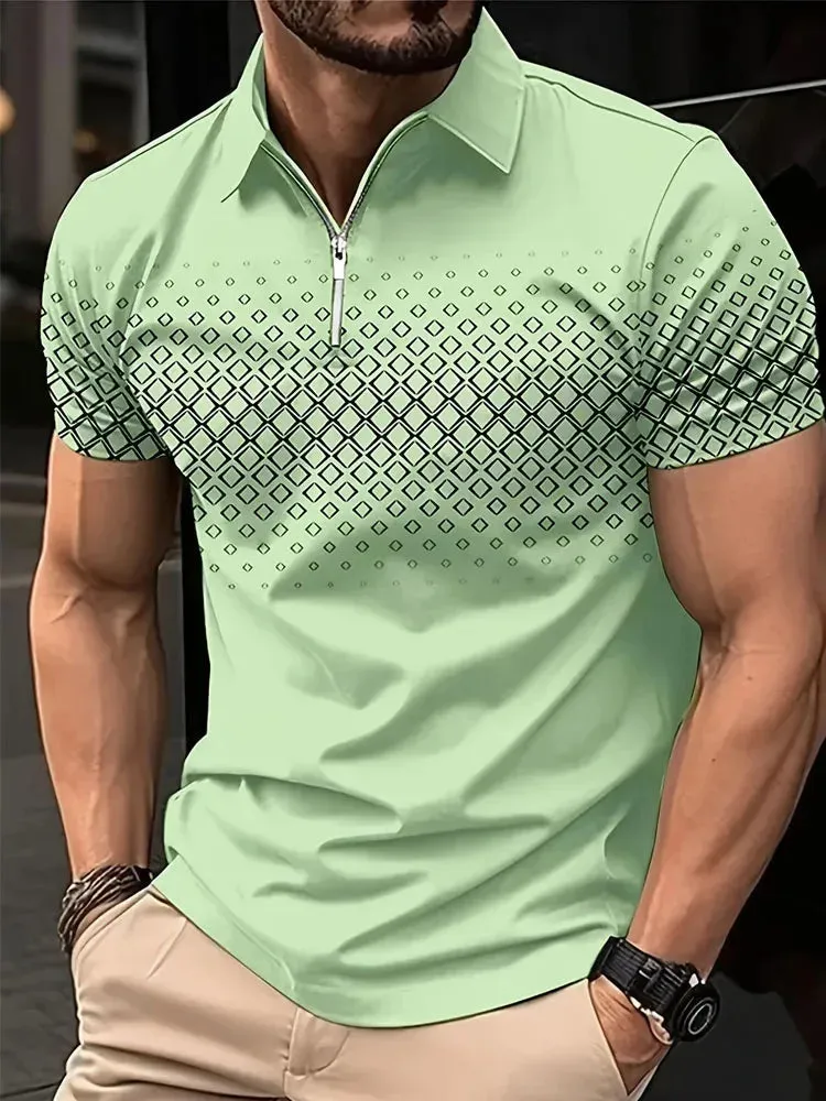 Short Sleeve 3D Zipper Golf Polo Shirt - Casual Summer Streetwear