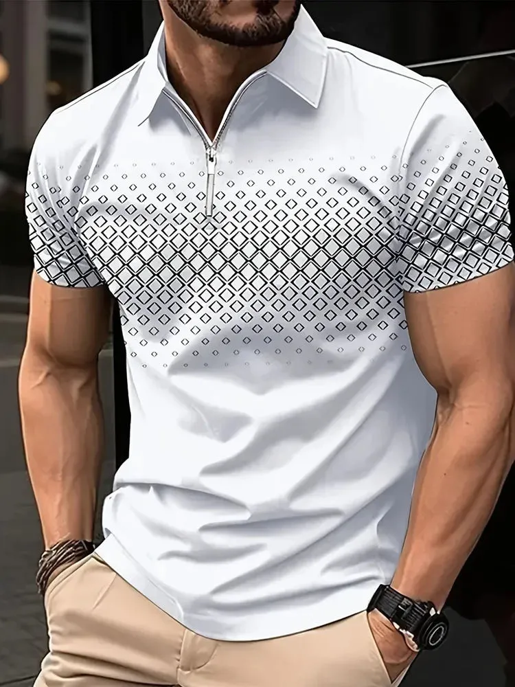 Short Sleeve 3D Zipper Golf Polo Shirt - Casual Summer Streetwear