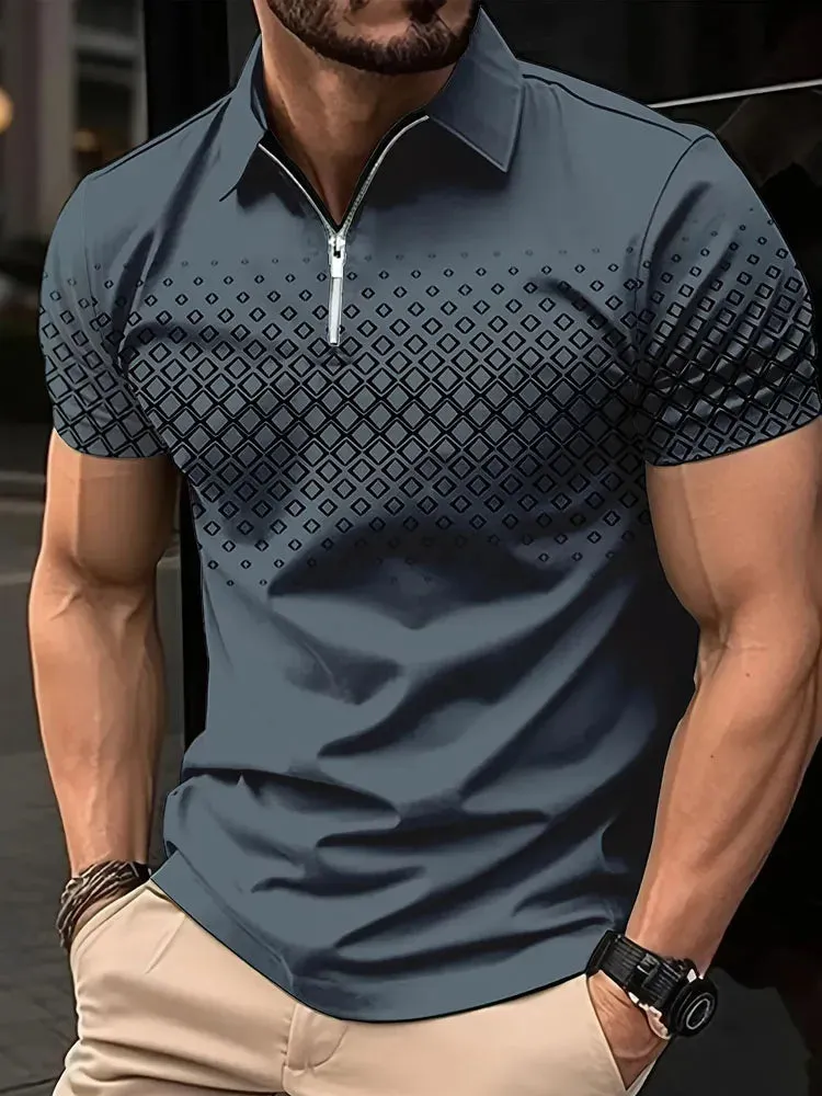 Short Sleeve 3D Zipper Golf Polo Shirt - Casual Summer Streetwear