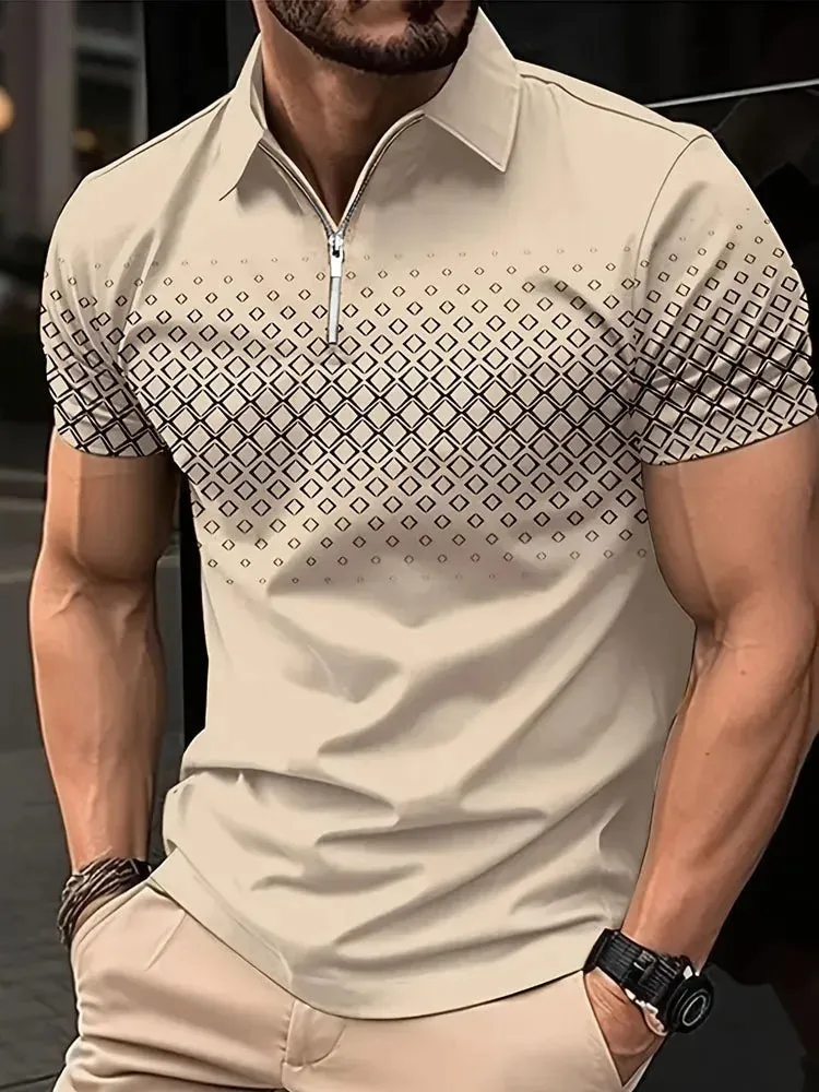 Short Sleeve 3D Zipper Golf Polo Shirt - Casual Summer Streetwear