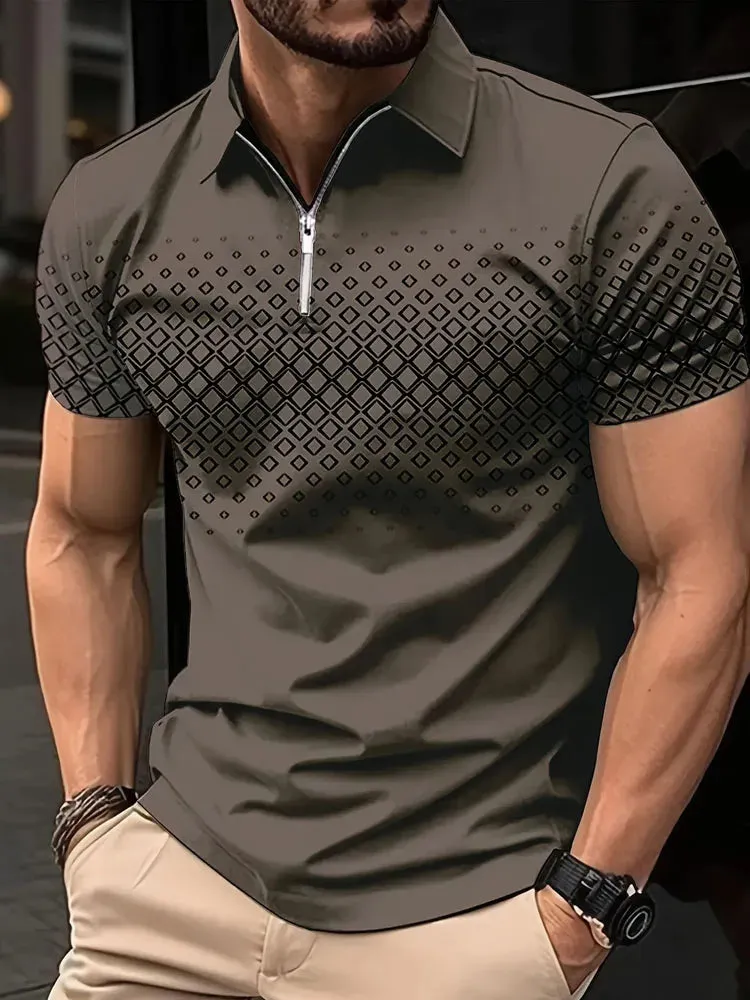 Short Sleeve 3D Zipper Golf Polo Shirt - Casual Summer Streetwear
