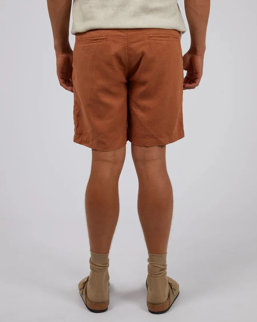 SILENT THEORY TAB LINEN SHORT TAN
