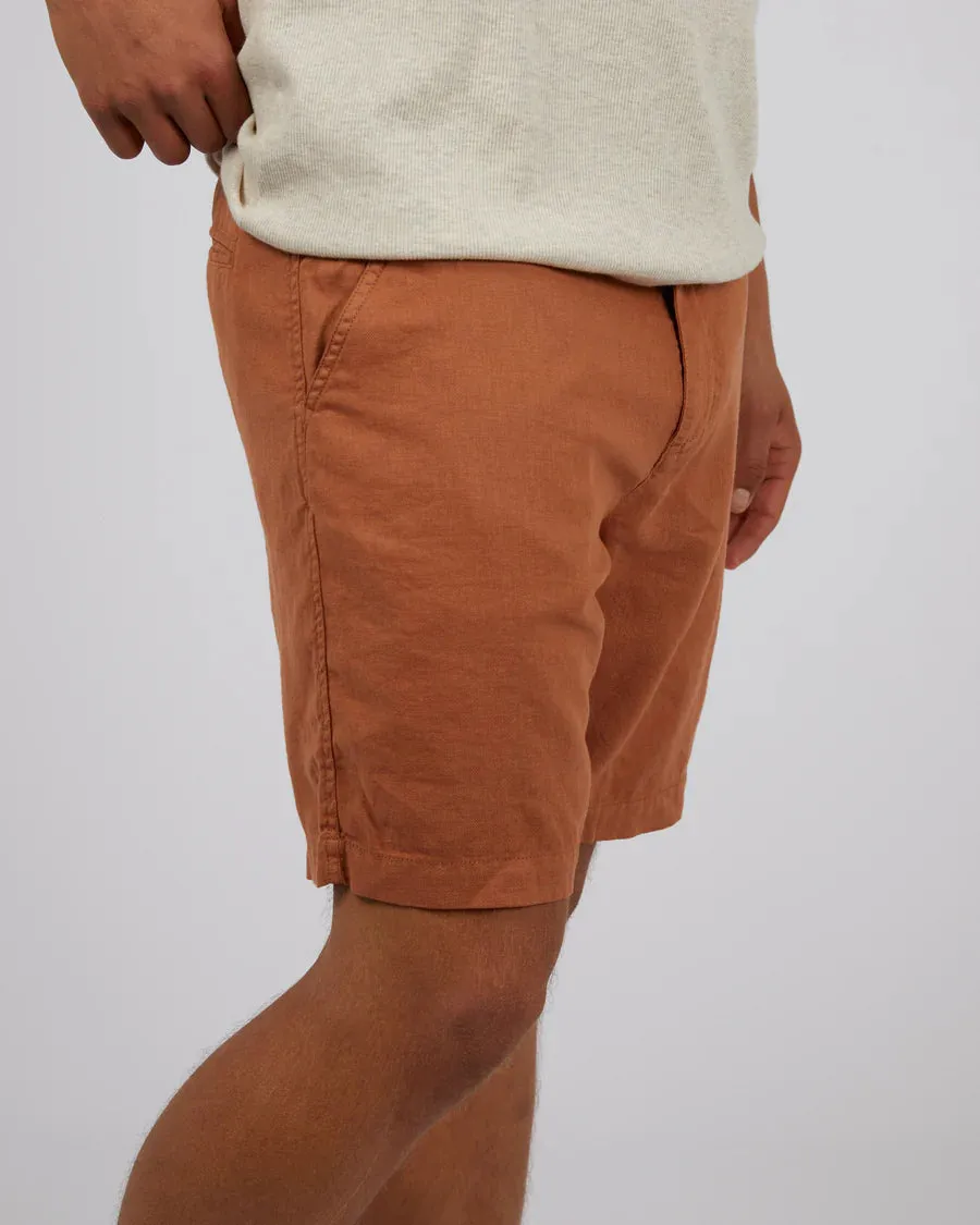 SILENT THEORY TAB LINEN SHORT TAN