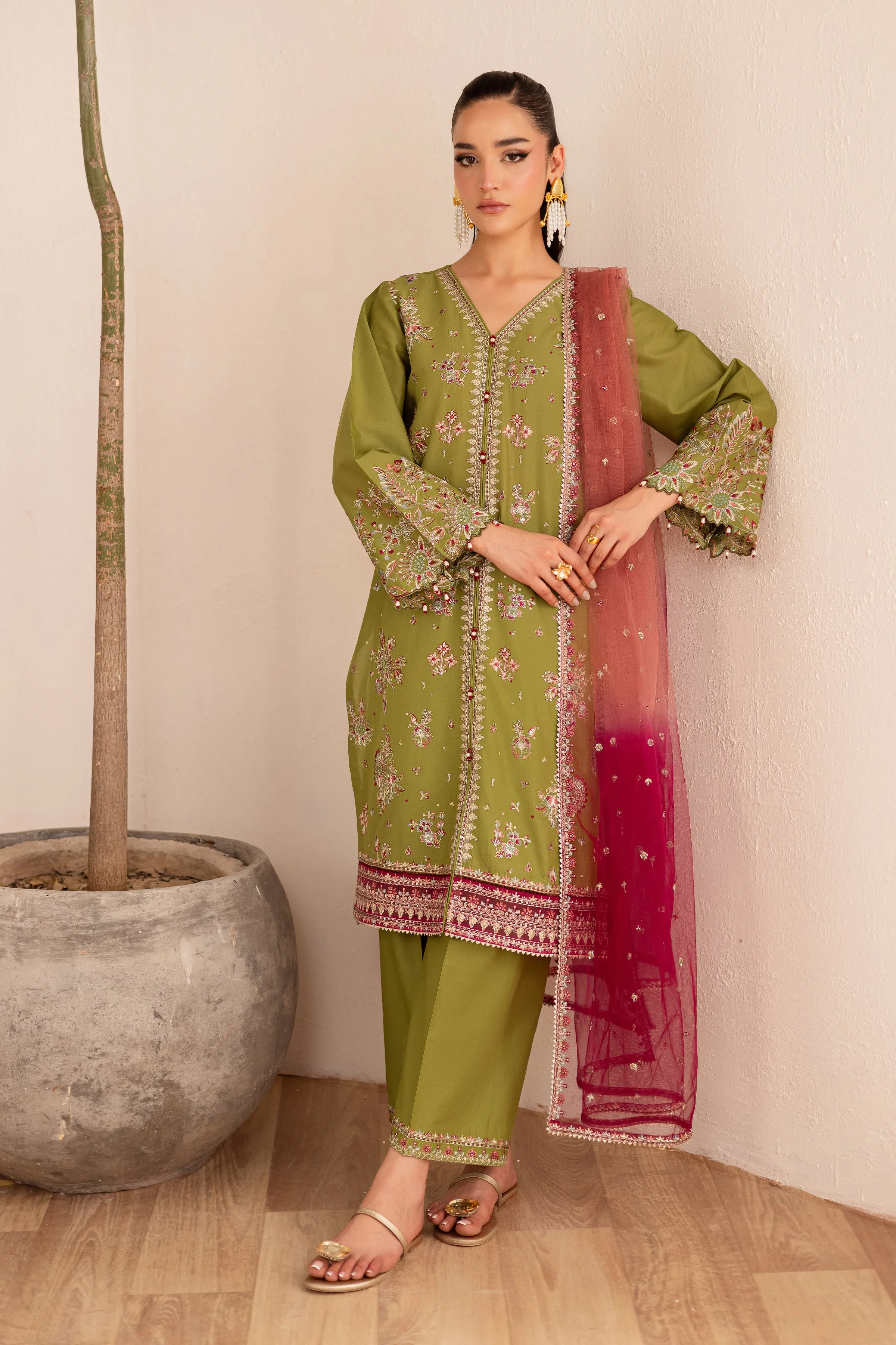 Slush 3Pc - Embroidered Solid Dress