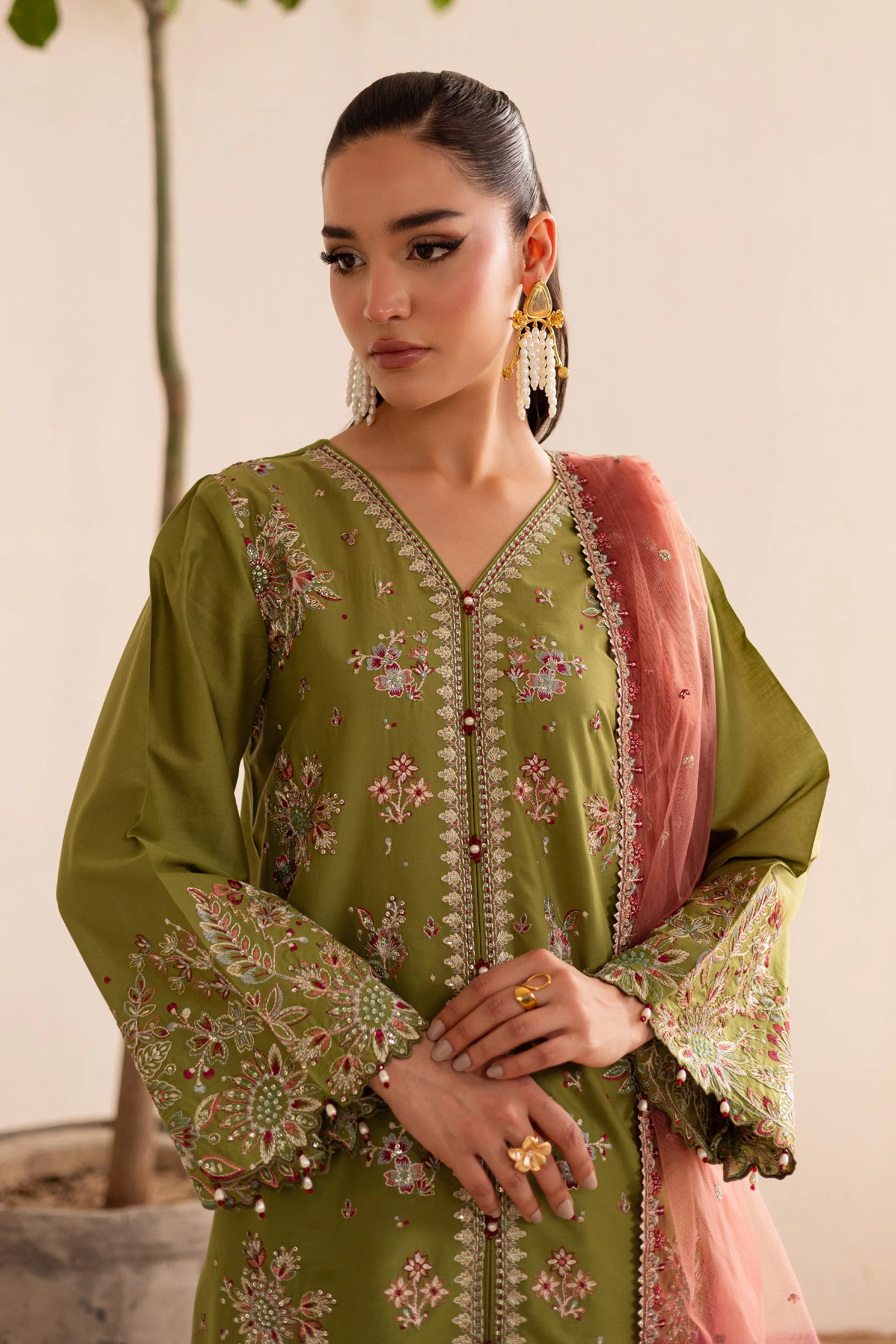 Slush 3Pc - Embroidered Solid Dress