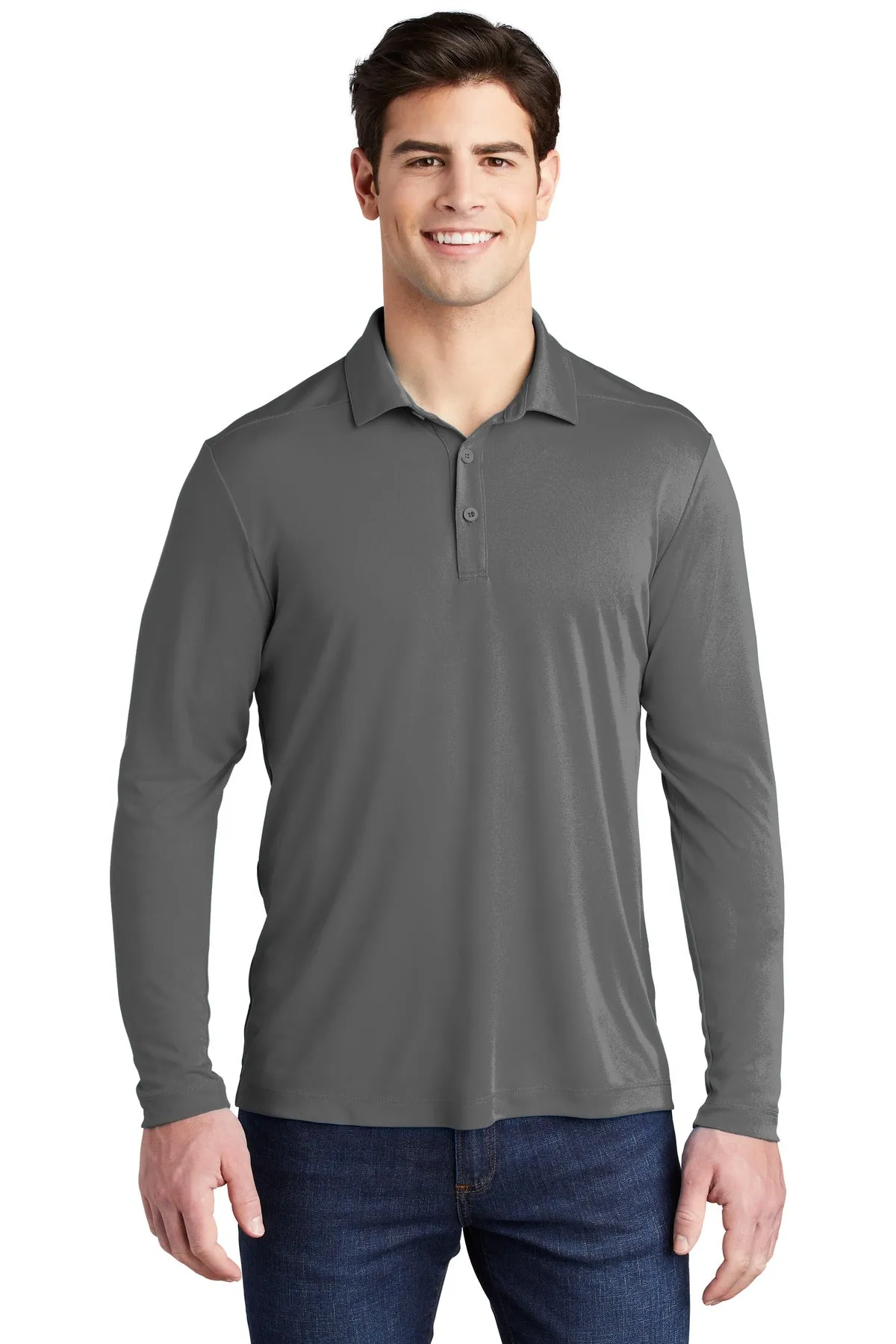 Sport-Tek   Posi-UV  Pro Long Sleeve Polo. ST520LS Dark Smoke Grey