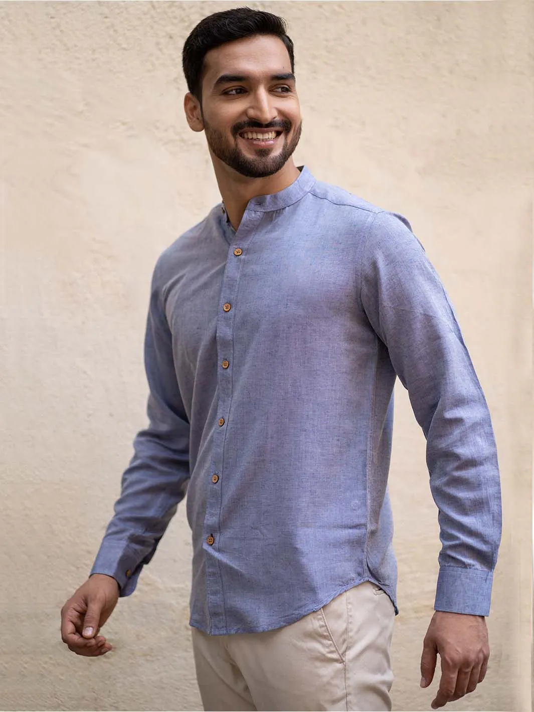 Steel Blue · Mandarin Collar Shirt