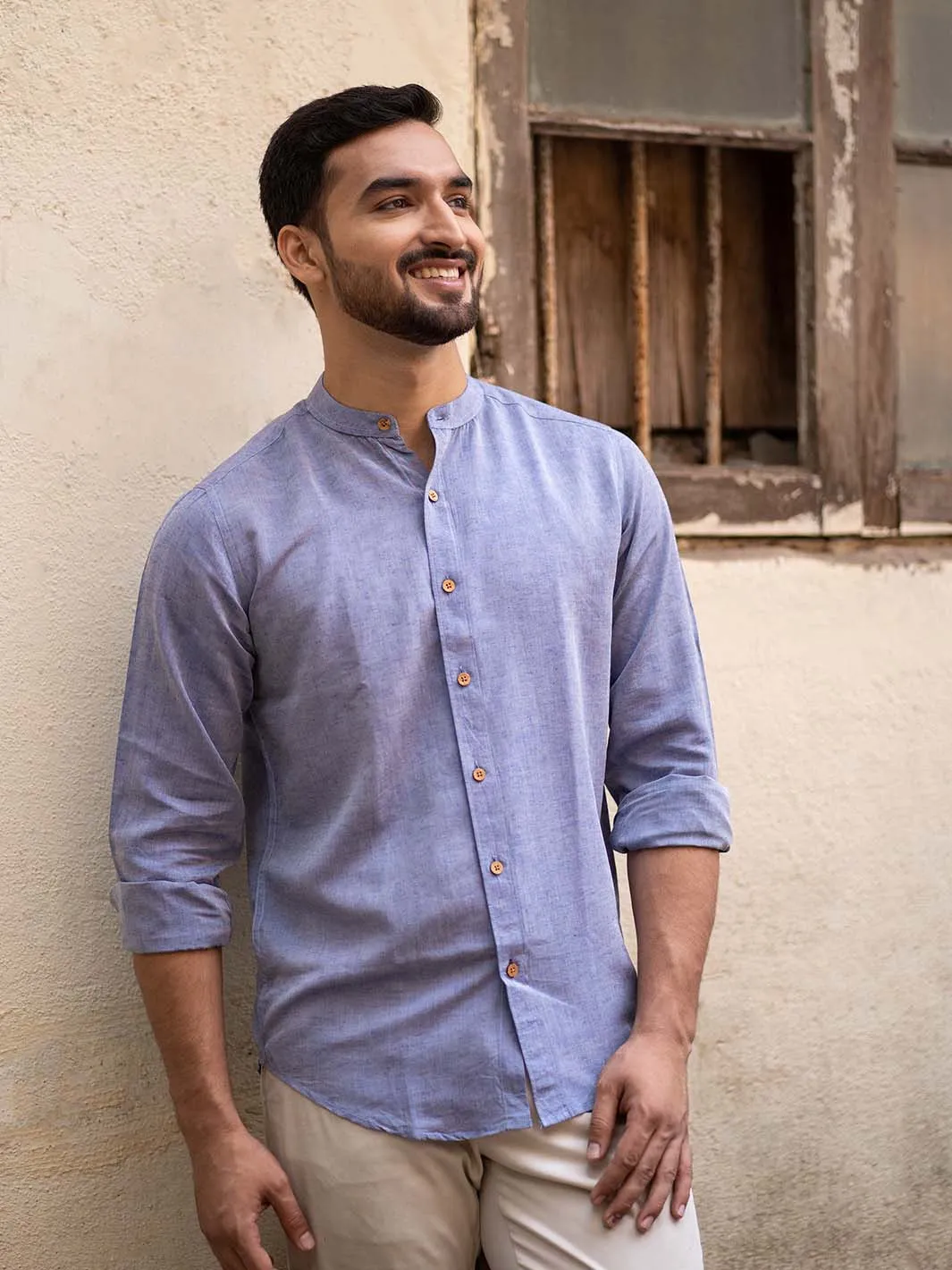 Steel Blue · Mandarin Collar Shirt