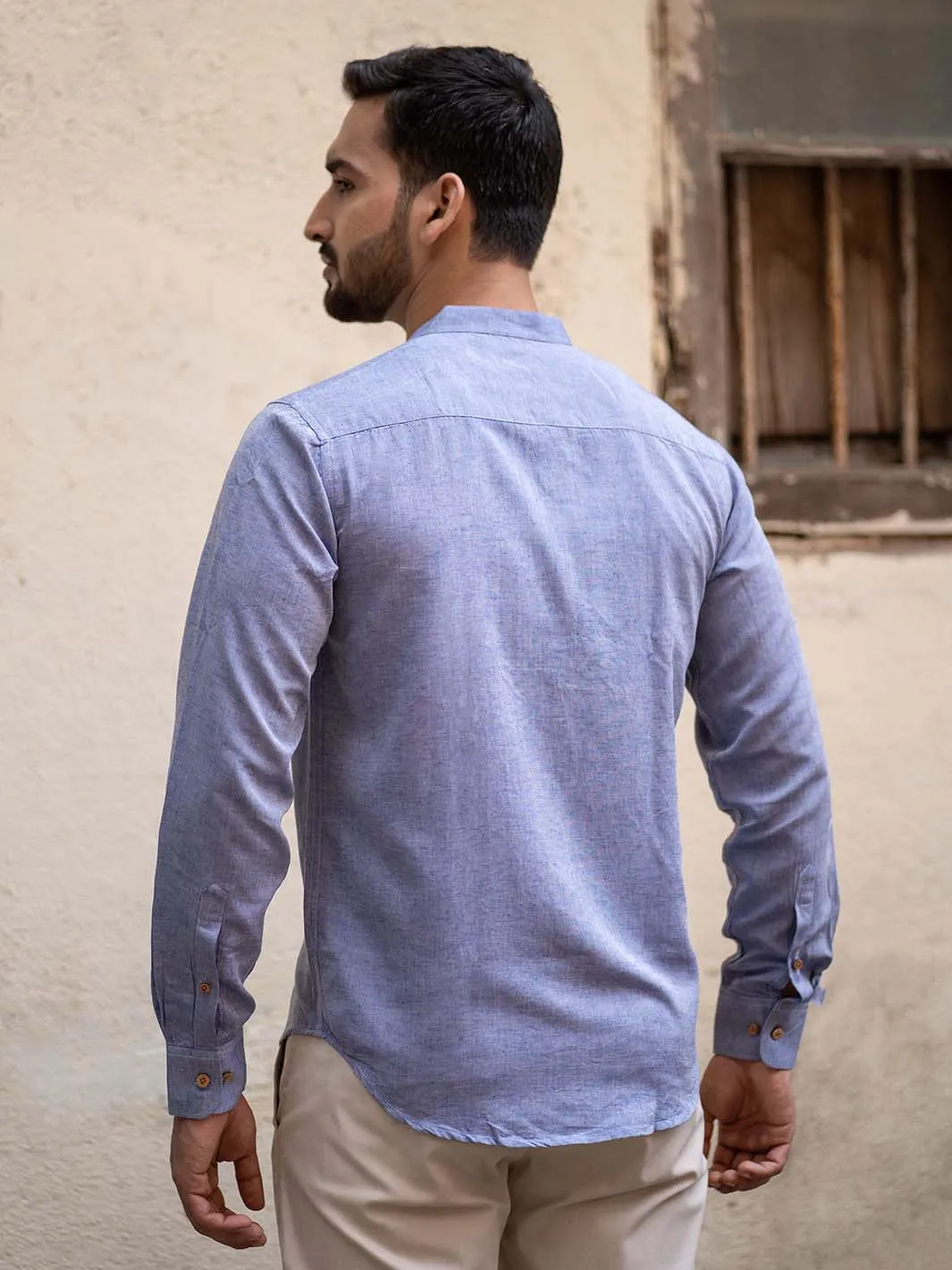 Steel Blue · Mandarin Collar Shirt