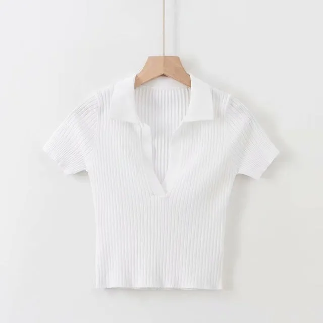 Summer ladies polo shirt women shorts short sleeve white solid cropped polo shirts mujer streetwear
