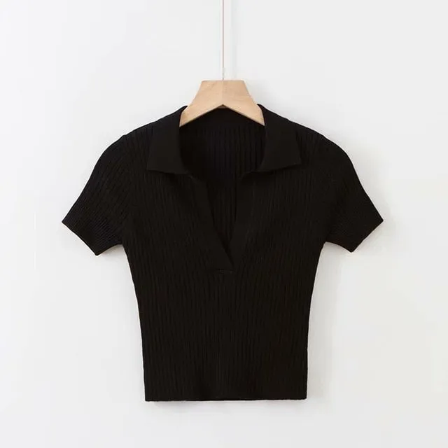 Summer ladies polo shirt women shorts short sleeve white solid cropped polo shirts mujer streetwear