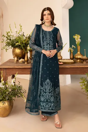 Teal Tiffany 3Pc - Embroidered Luxe Pret