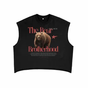 The Bear Brotherhood Graphic Gay Pride Vintage Style on Front of Black French Terry Boxy Tank Top