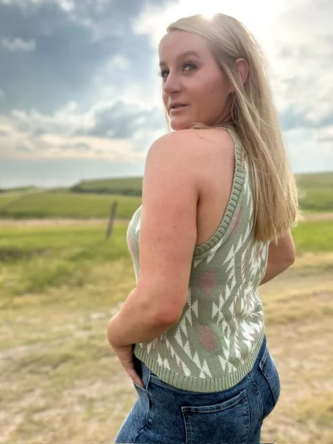 The Desert Sage Aztec Knit Tank
