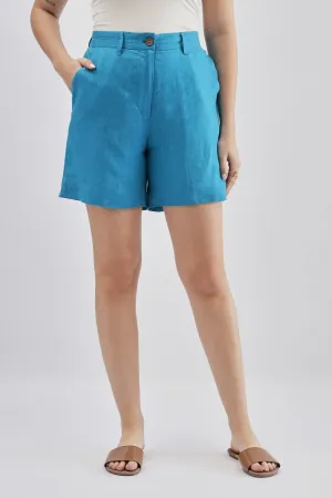 Turquoise Linen Shorts