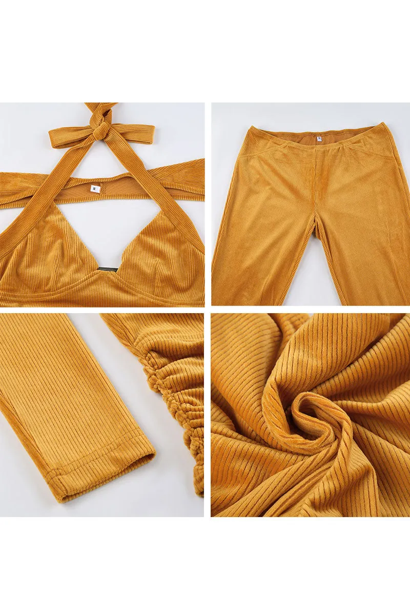 UI751 Rib Knit Top, Vest and Pants Set